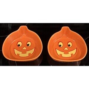 2 Set Candy Dish Halloween Treat Jack-O-Lantern Ceramic Stackable Pumpkin Bowls